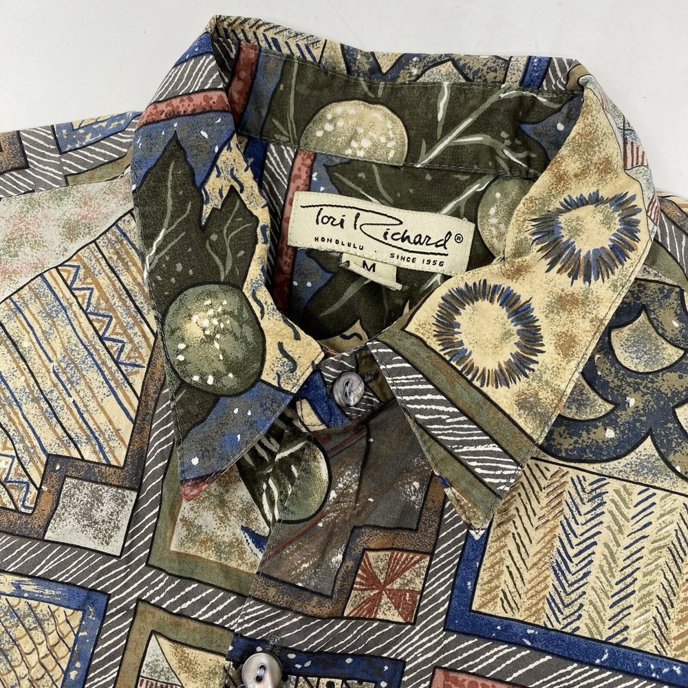 Tori Richard Button Down Shirt Men Medium Multicolor Cotton Lawn Patchwork Aloha